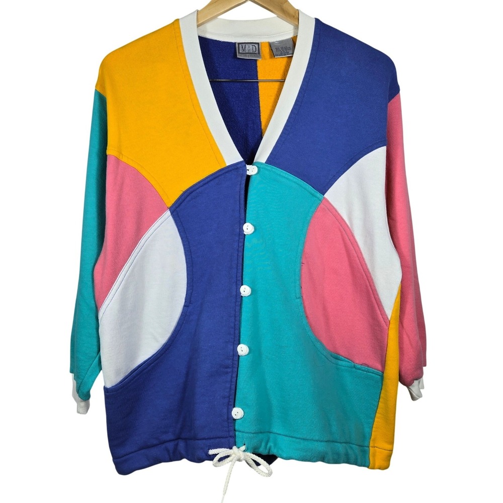 Matter of Degrees Vintage 90s Colorblock Sweatshirt Cardigan Womens Medium Multi